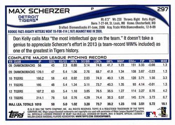 2014 Topps #297 Max Scherzer Back