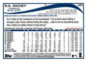 2014 Topps #421 R.A. Dickey Back