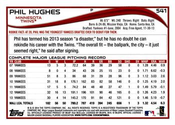 2014 Topps #541 Phil Hughes Back