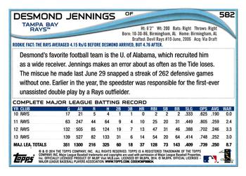 2014 Topps #582 Desmond Jennings Back