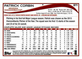 2014 Topps #611 Patrick Corbin Back