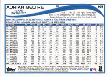 2014 Topps #161 Adrian Beltre Back