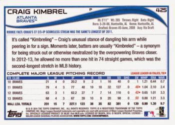 2014 Topps #425 Craig Kimbrel Back