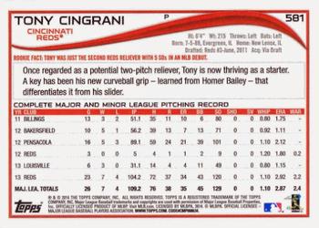 2014 Topps #581 Tony Cingrani Back