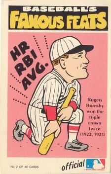 1973 Fleer Official Major League Patches - Famous Feats #2 Rogers Hornsby Front