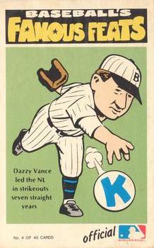 1973 Fleer Official Major League Patches - Famous Feats #4 Dazzy Vance Front