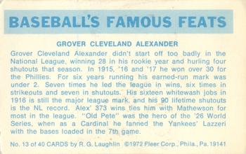 1973 Fleer Official Major League Patches - Famous Feats #13 Grover Cleveland Alexander Back