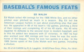 1973 Fleer Official Major League Patches - Famous Feats #23 Ed Walsh Back