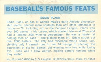 1973 Fleer Official Major League Patches - Famous Feats #26 Eddie Plank Back