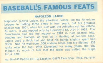 1973 Fleer Official Major League Patches - Famous Feats #28 Nap Lajoie Back