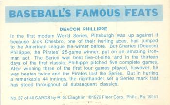 1973 Fleer Official Major League Patches - Famous Feats #37 Deacon Phillippe Back