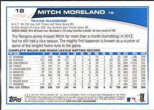 2013 Topps Mini #18 Mitch Moreland Back