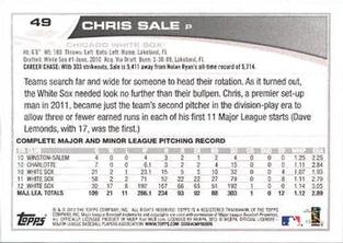 2013 Topps Mini #49 Chris Sale Back