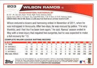 2013 Topps Mini #203 Wilson Ramos Back