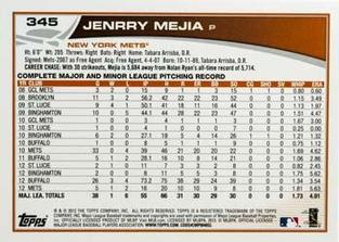 2013 Topps Mini #345 Jenrry Mejia Back