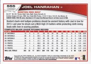 2013 Topps Mini #555 Joel Hanrahan Back