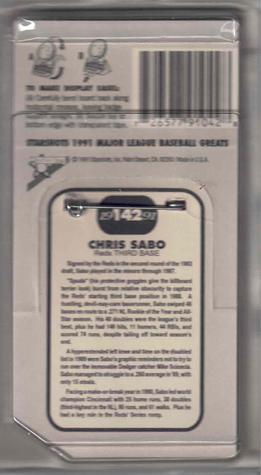 1991 Starshots Major League Baseball Greats #142 Chris Sabo Back