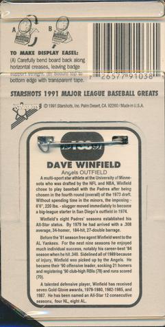 1991 Starshots Major League Baseball Greats #138 Dave Winfield Back