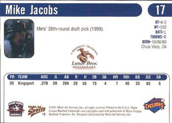 2001 Multi-Ad Brooklyn Cyclones #16 Mike Jacobs Back
