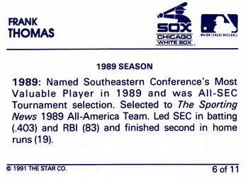 1991 Star Frank Thomas Blue #6 Frank Thomas Back