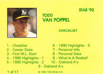 1992 Star Todd Van Poppel #1 Todd Van Poppel Back