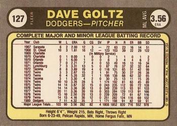 1981 Fleer #127 Dave Goltz Back