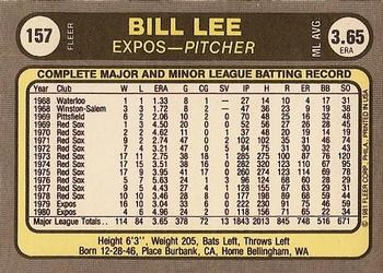 1981 Fleer #157 Bill Lee Back