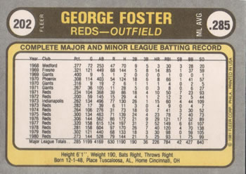 1981 Fleer #202 George Foster Back