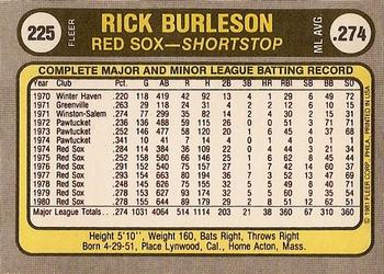 1981 Fleer #225 Rick Burleson Back