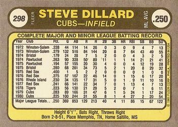 1981 Fleer #298 Steve Dillard Back