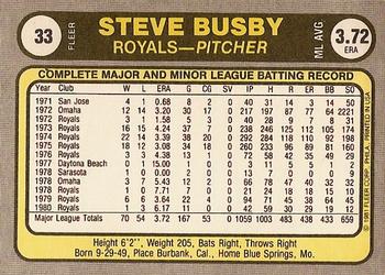 1981 Fleer #33 Steve Busby Back