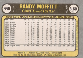 1981 Fleer #446 Randy Moffitt Back