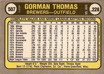 1981 Fleer #507 Gorman Thomas Back