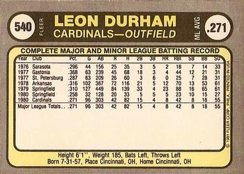 1981 Fleer #540 Leon Durham Back