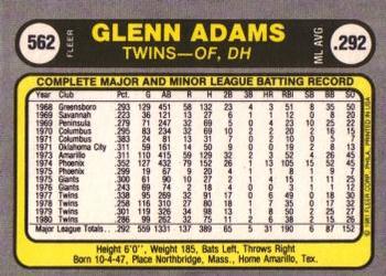 1981 Fleer #562 Glenn Adams Back