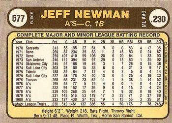 1981 Fleer #577 Jeff Newman Back