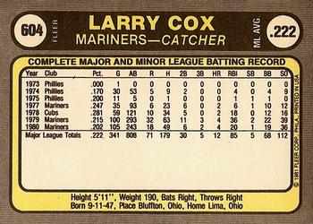 1981 Fleer #604 Larry Cox Back