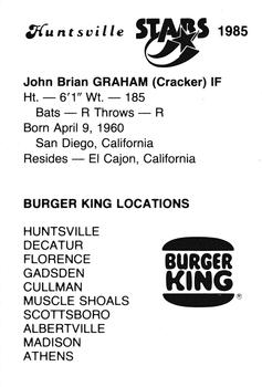 1985 Burger King Huntsville Stars #NNO Brian Graham Back