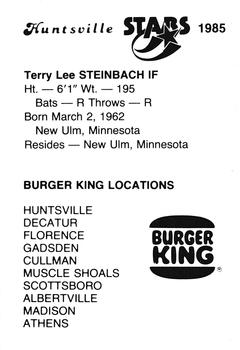 1985 Burger King Huntsville Stars #NNO Terry Steinbach Back