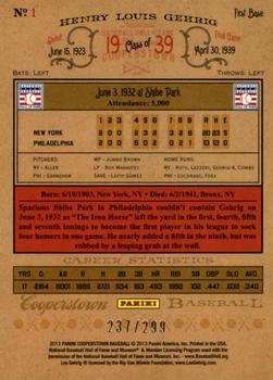 2013 Panini Cooperstown - Gold Crystal #1 Lou Gehrig Back