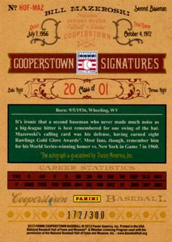 2013 Panini Cooperstown - Signatures #HOF-MAZ Bill Mazeroski Back