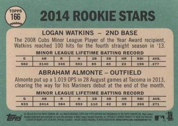 2014 Topps Heritage #166 Cubs/Mariners Rookie Stars (Abraham Almonte / Logan Watkins) Back