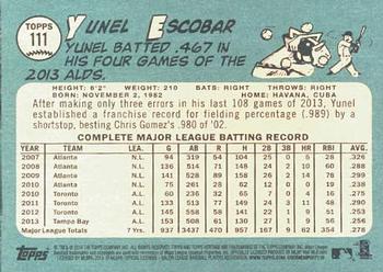 2014 Topps Heritage #111 Yunel Escobar Back