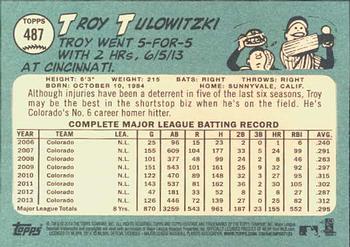 2014 Topps Heritage #487 Troy Tulowitzki Back