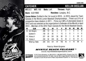 2013 Choice Myrtle Beach Pelicans #04 Kellin Deglan Back