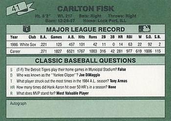 1987 Classic #41 Carlton Fisk Back