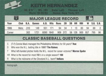 1987 Classic #4 Keith Hernandez Back