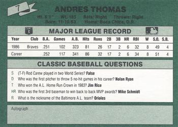 1987 Classic #7 Andres Thomas Back