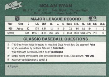 1987 Classic #82 Nolan Ryan Back