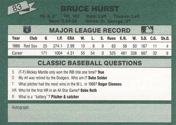 1987 Classic #83 Bruce Hurst Back